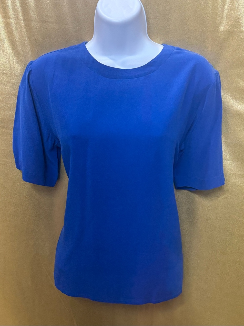 Christie & Jill 100% Silk Royal Blue Short Sleeve Blouse - Size Small